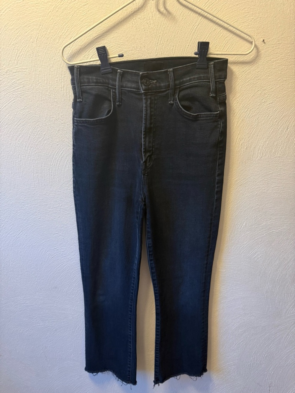 Mother The Hustler Ankle Fray Denim Raw Hem Cropped Sz 27 Straight Leg Dark Wash - Picture 2 of 6
